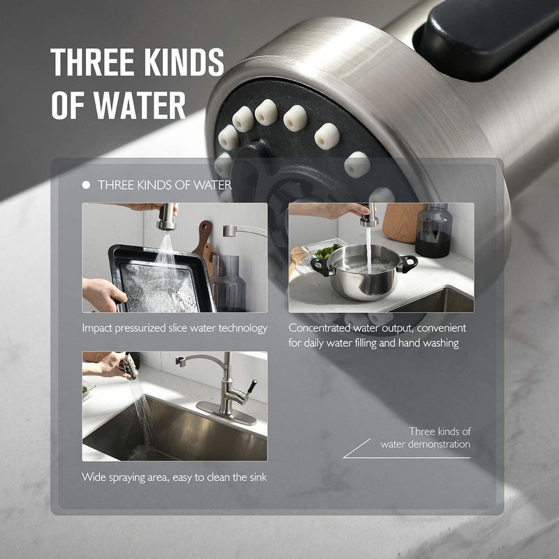 GUUKAR Kitchen Faucet with Pull Down Sprayer, Single Handle Brushed Nickel High Arc Commercial Farmhouse Kitchen Sink Faucet with Deck Plate - Image 4